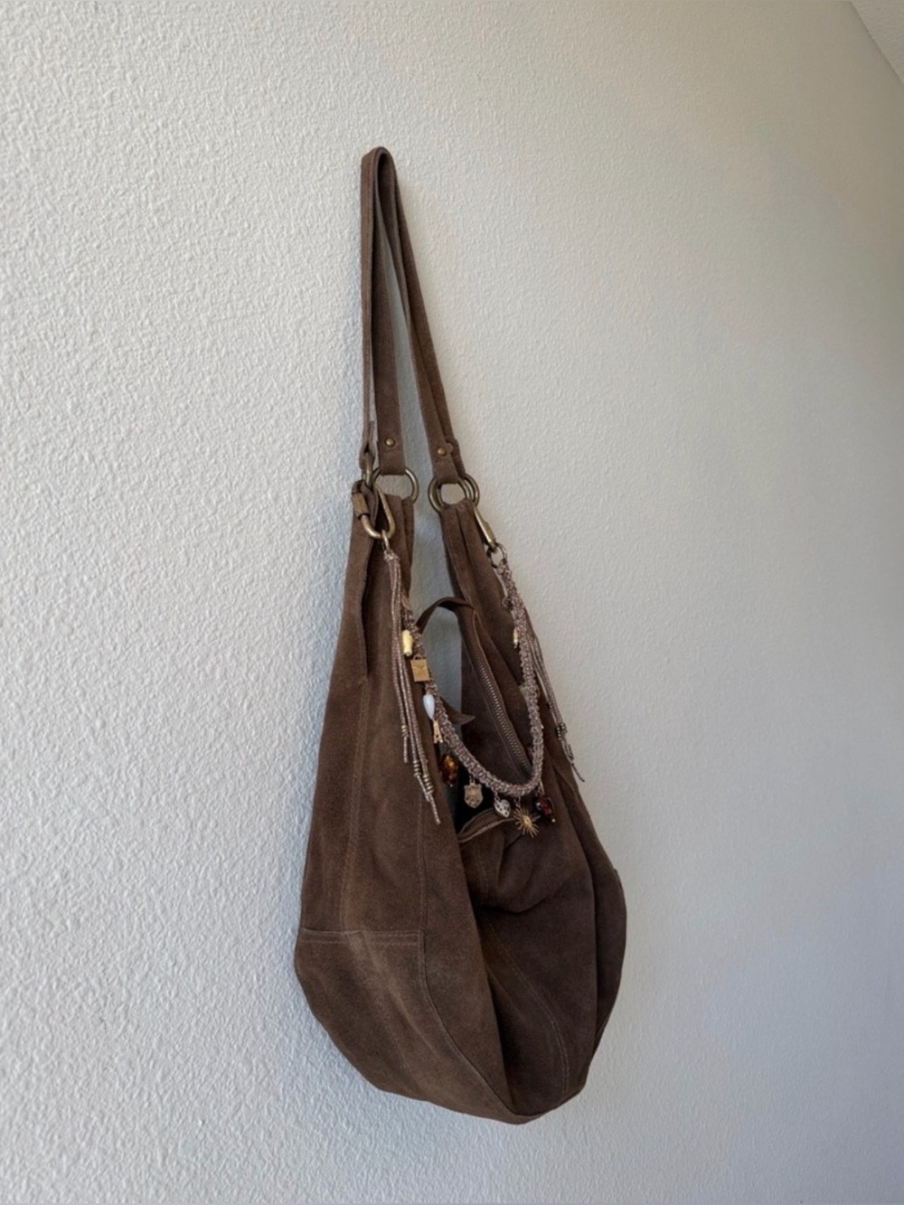Free people Roma Brown Suede tote with free people bag charm - Picture 3 of 4